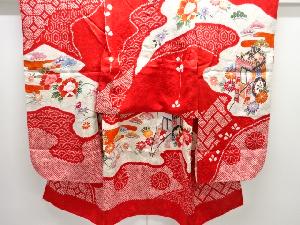 アンティーク　絞り御所車に草花模様一つ紋着物